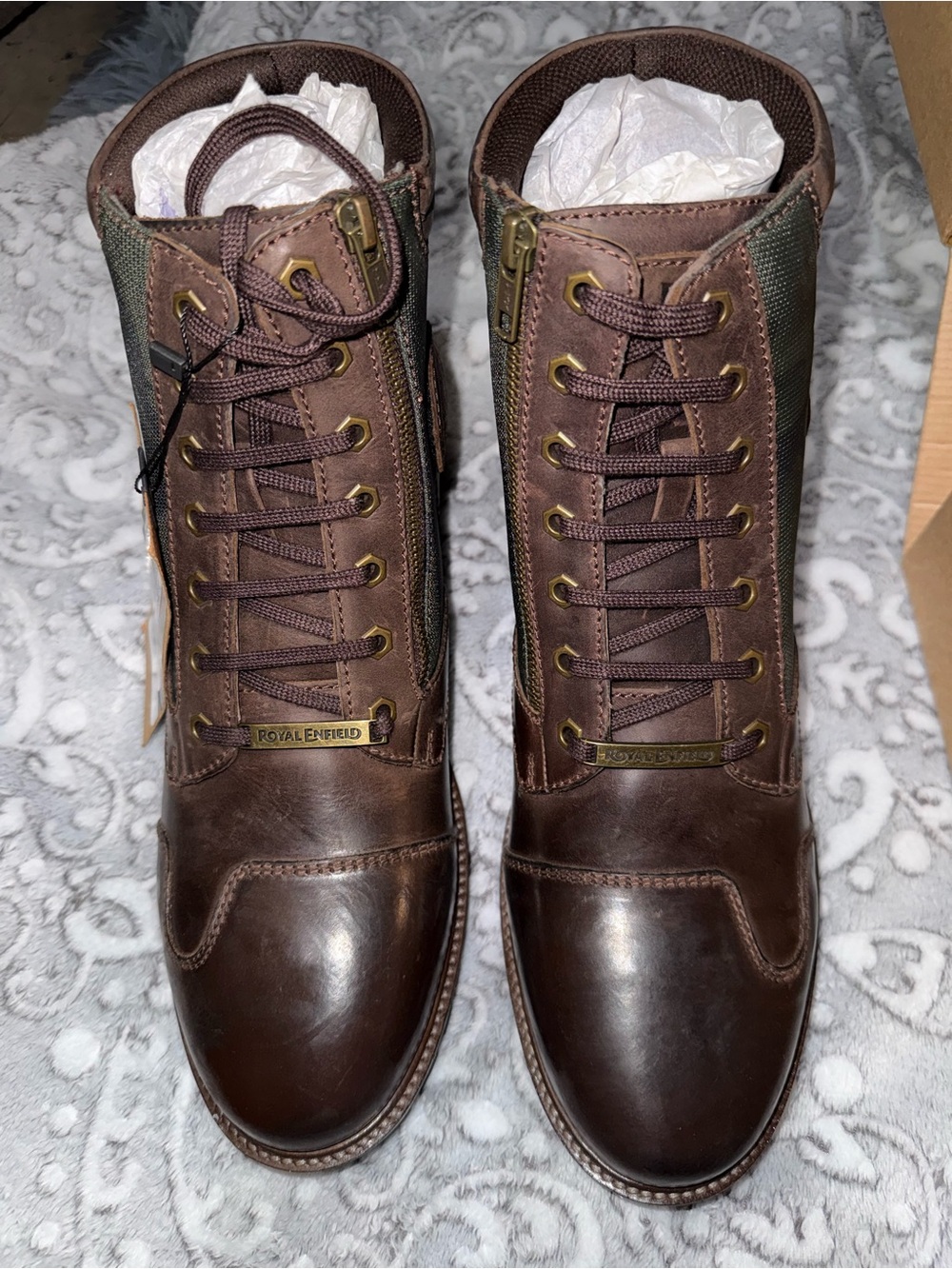 Royal Enfield Stellar Brown Camo Leather Motorcycle Riding Boots Men’s 11